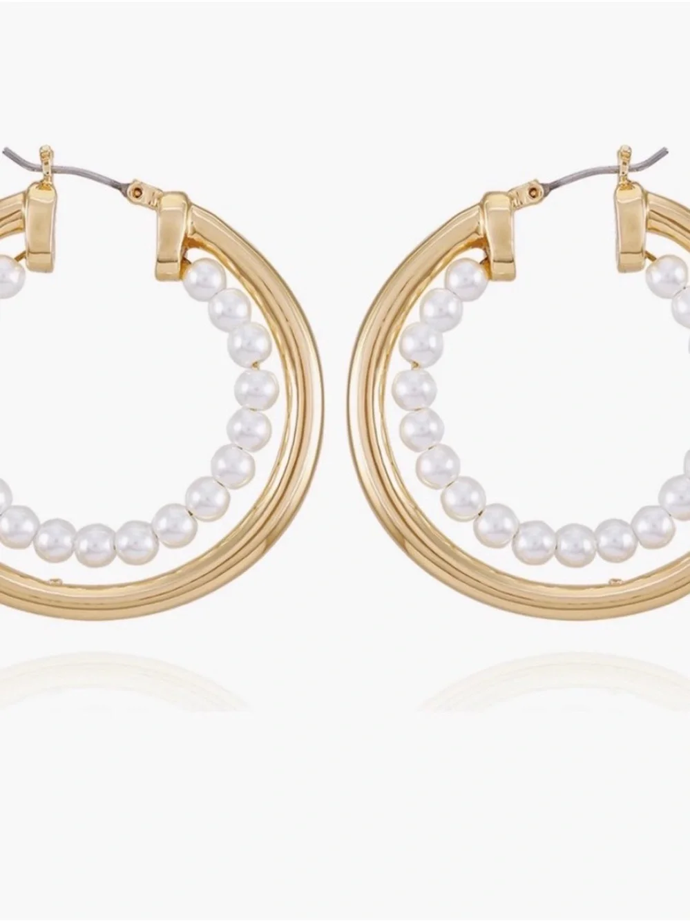 Vince Camuto Gold Hoops with White Pearl Inner Row